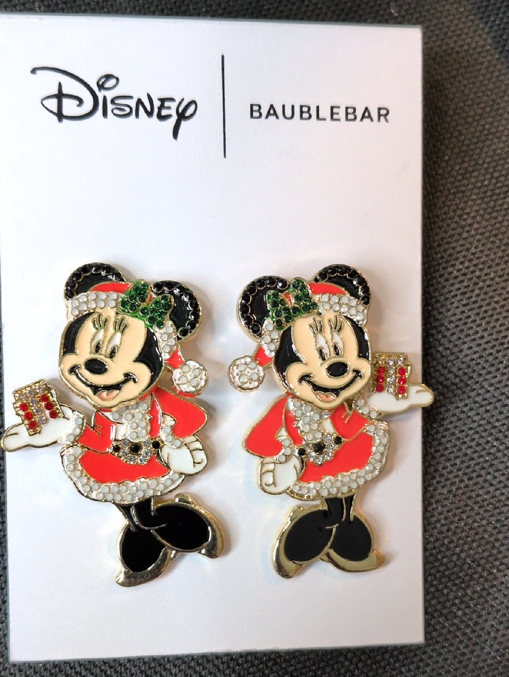NEW...BaubleBar Disney Minnie Mouse Santa Earrings - Red and Black